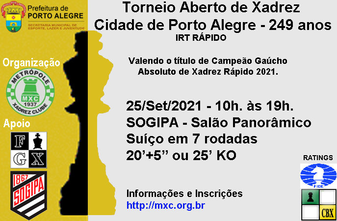 Torneio Aberto de Xadrez Cidade de Porto Alegre 249 anos